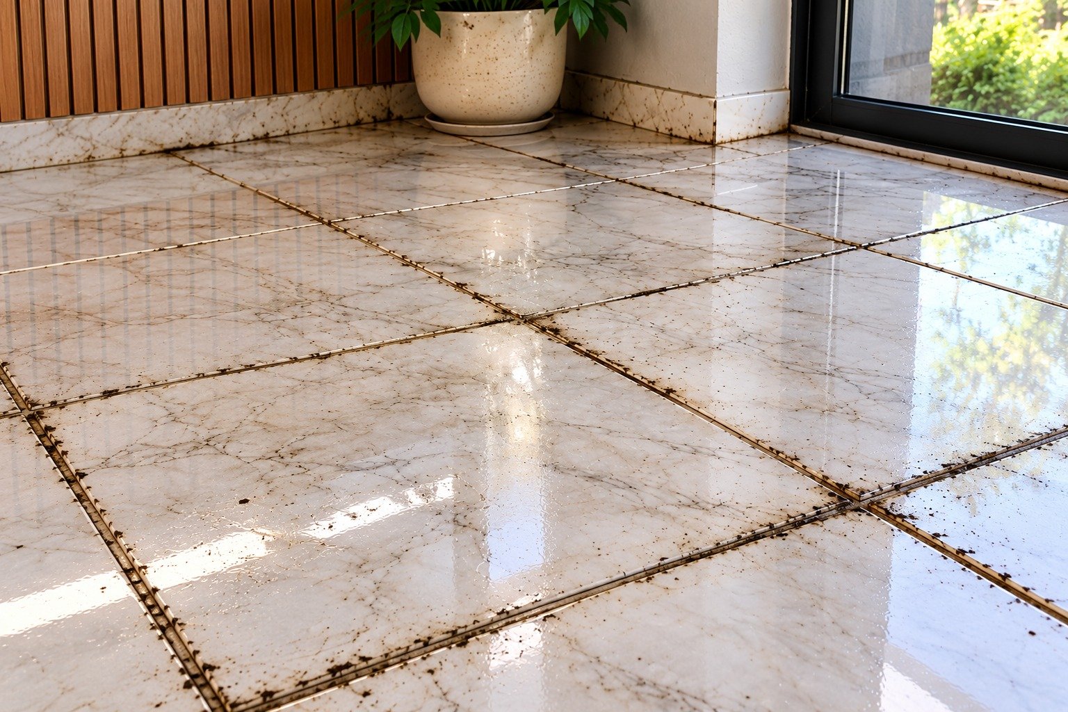 Damaged Grout Before Epoxy Treatment